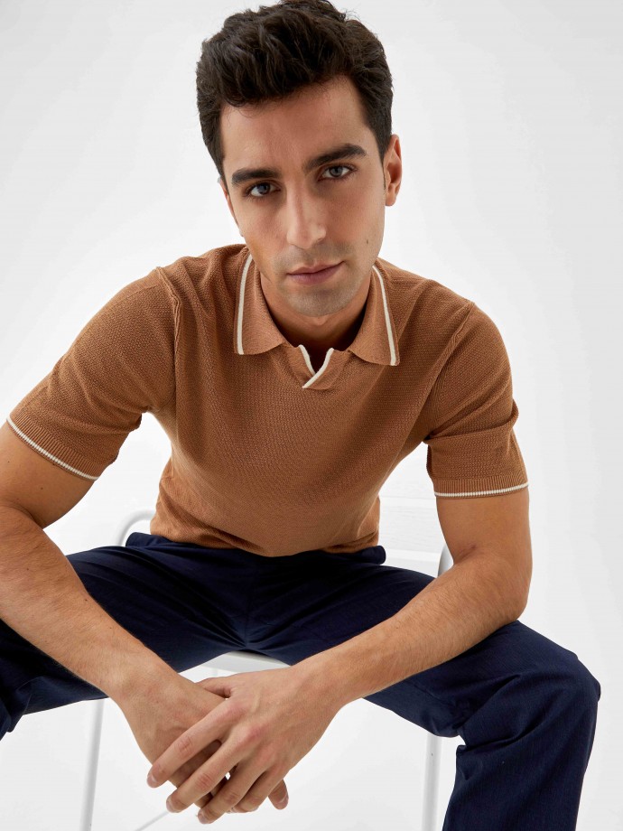 Linen and cotton polo shirt