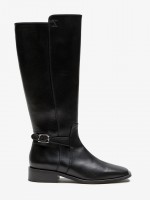100% Leather high knee boots with a short heel