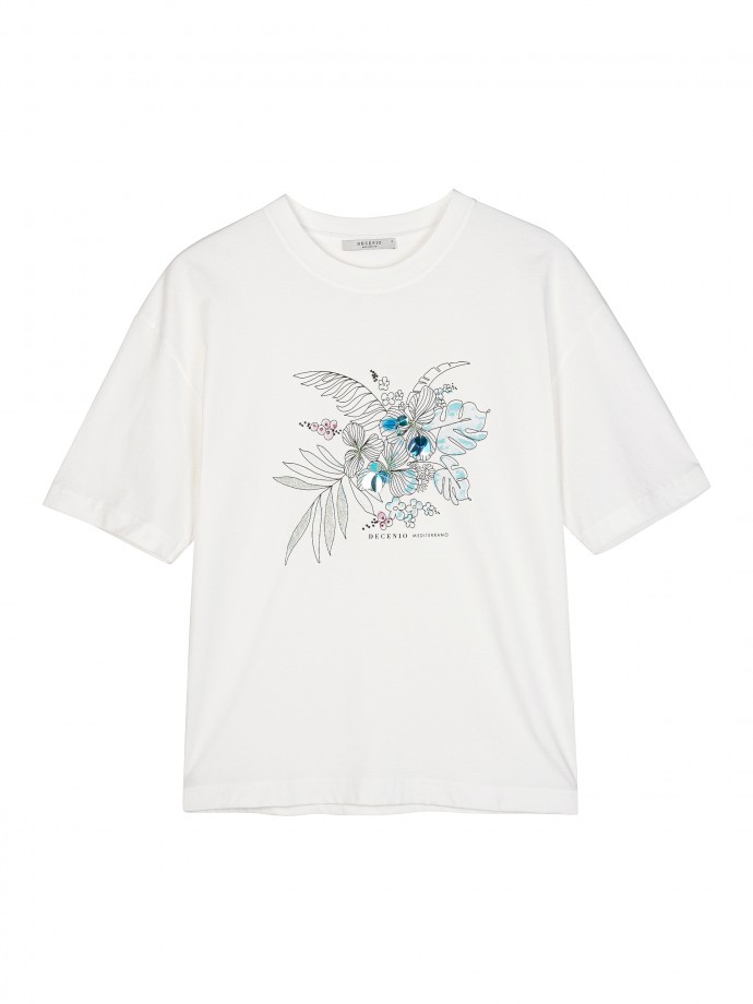 Knit t-shirt with floral motifs