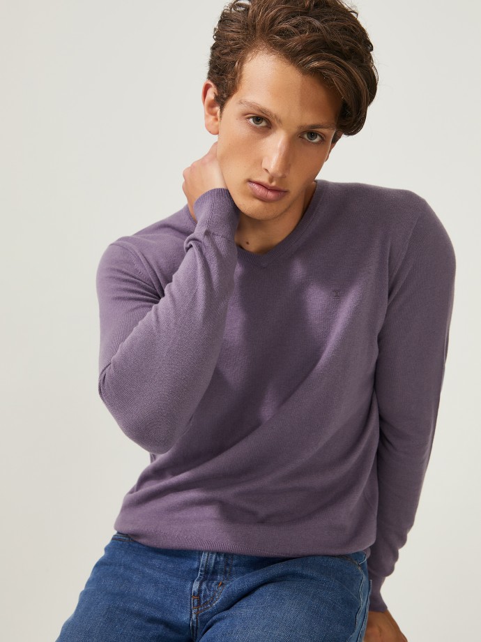 V-neck jumper in cotton and cashmere
