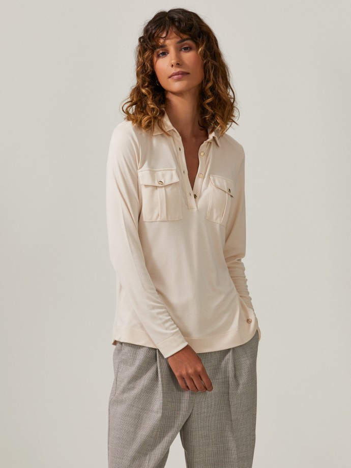 Lyocell polo shirt with pockets