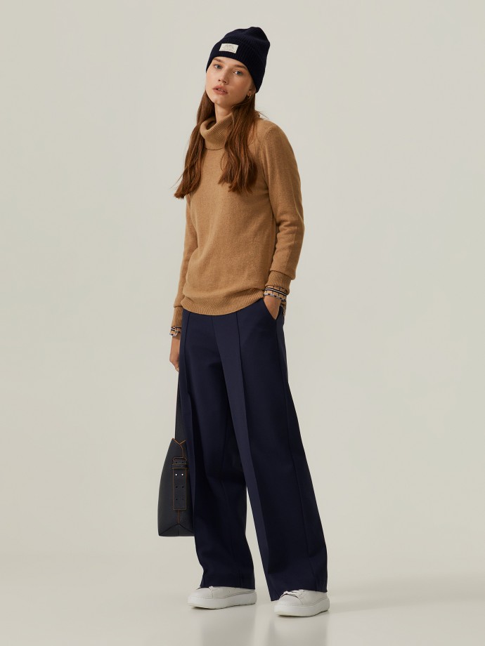 High-neck sweater in merino wool and cashmere