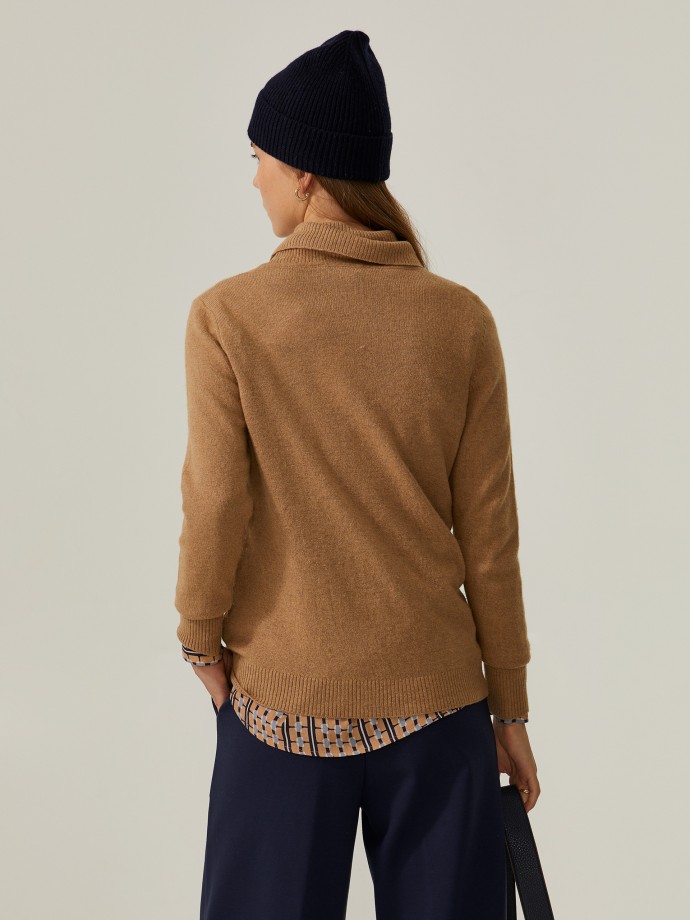High-neck sweater in merino wool and cashmere