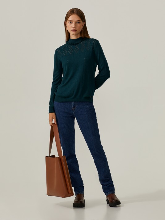 Structured sweater with ruffle detail