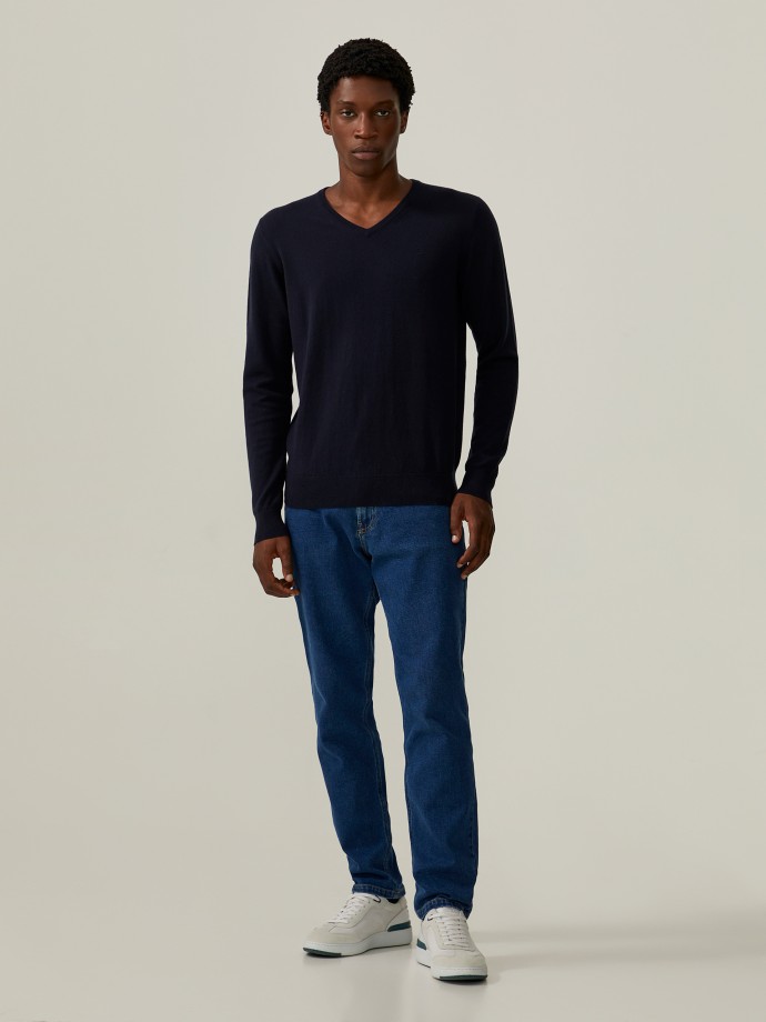 V-neck jumper in cotton and cashmere