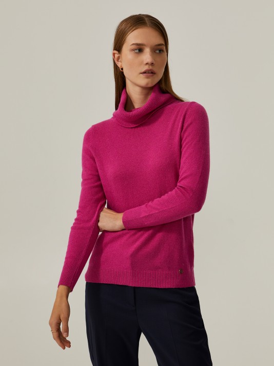 High-neck sweater in merino wool and cashmere