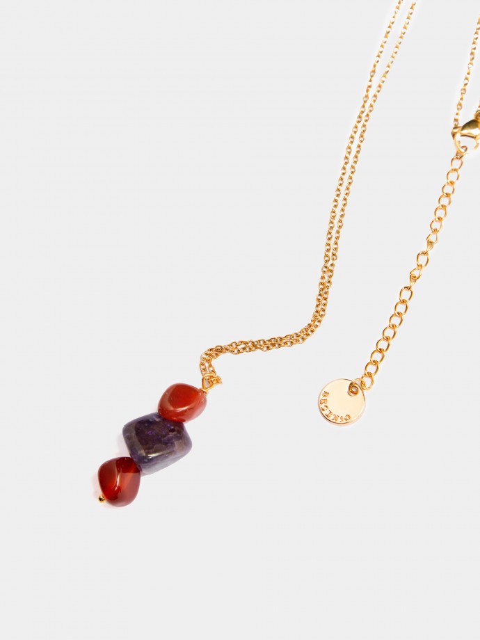 Steel necklace with natural stones