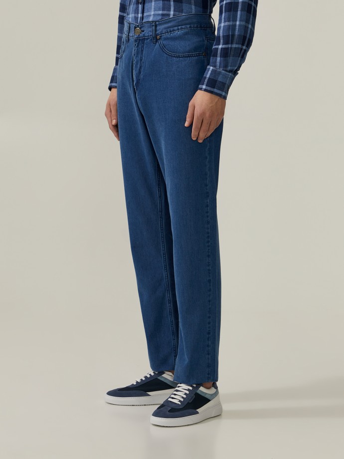 Regular fit tencel denim trousers