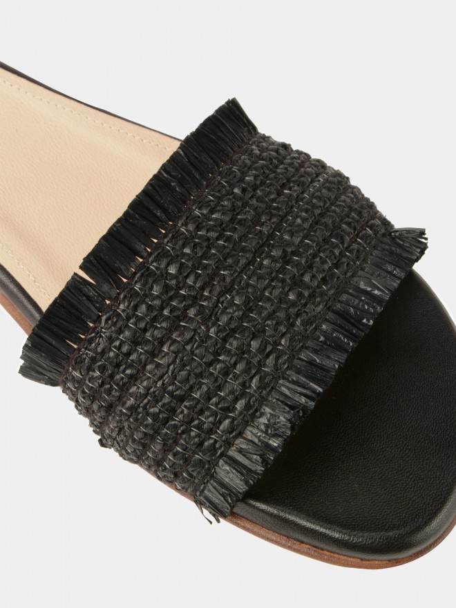 Leather sandal with raffia detail Leather sandal with raffia detail