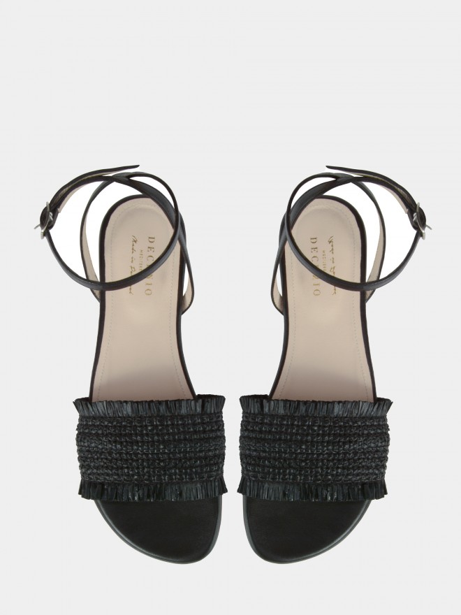 Leather sandal with raffia detail Leather sandal with raffia detail