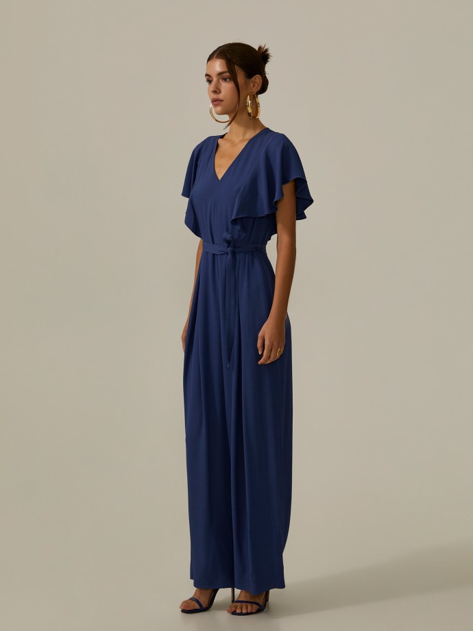 Fluid jumpsuit with ruffles