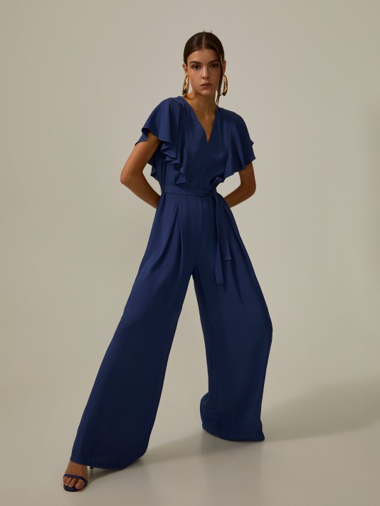 Fluid jumpsuit with ruffles