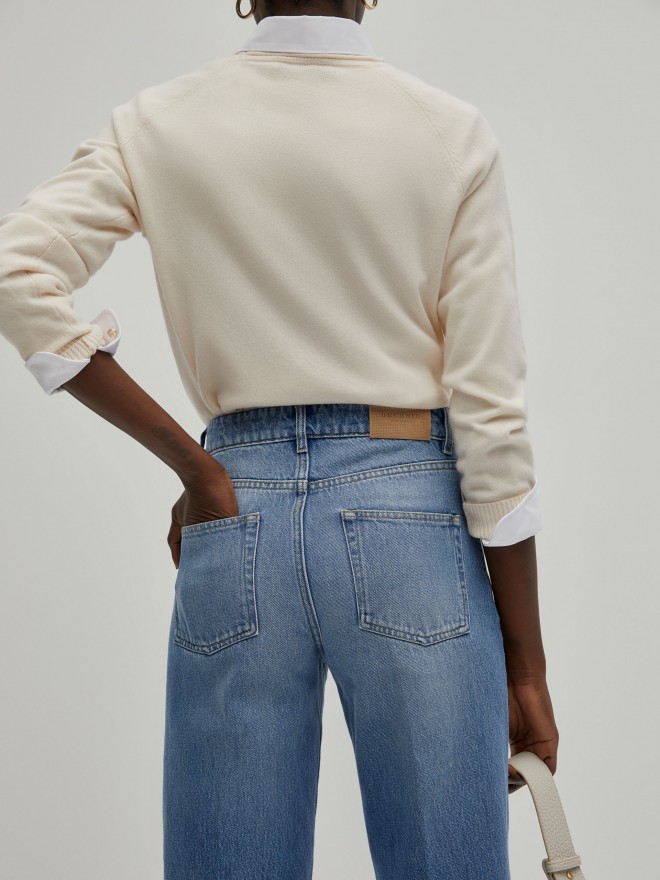 Calças denim wide leg Calças denim wide leg