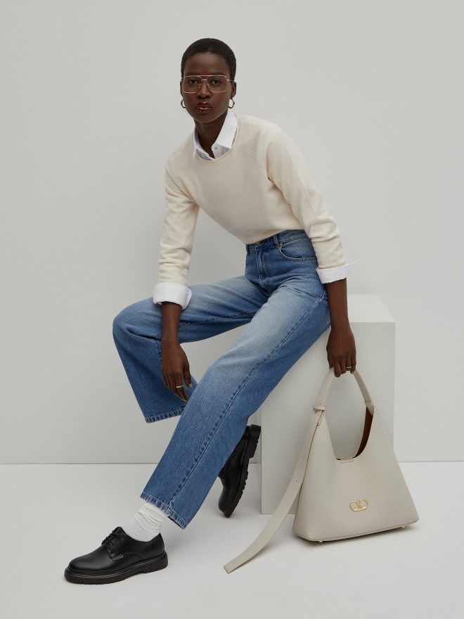 Calças denim wide leg Calças denim wide leg