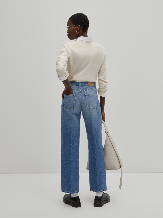 Calças denim wide leg Calças denim wide leg