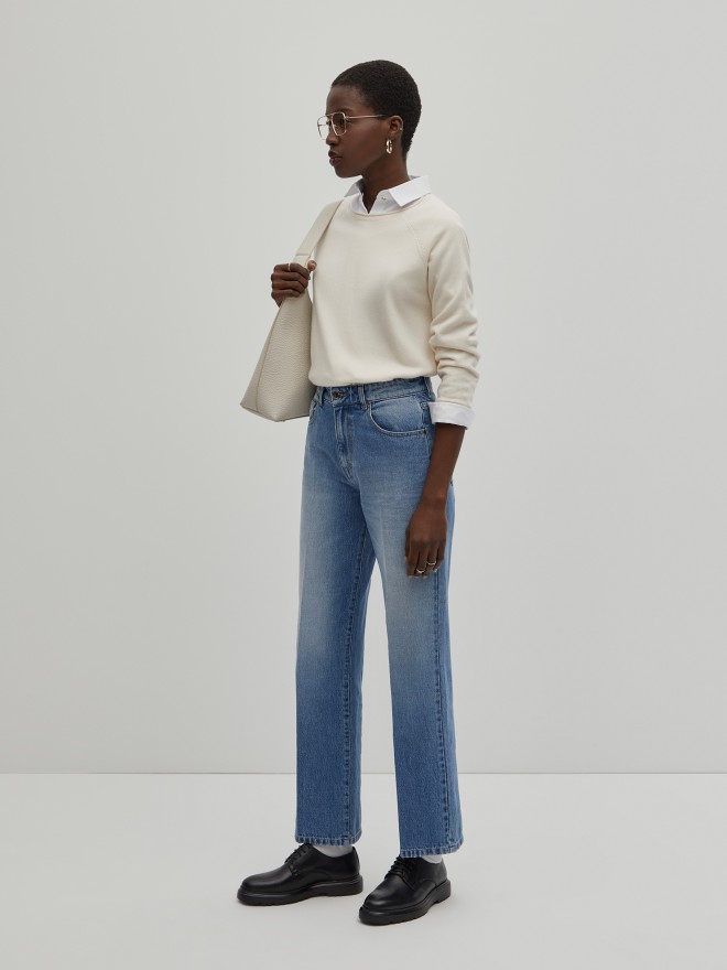 Calças denim wide leg Calças denim wide leg