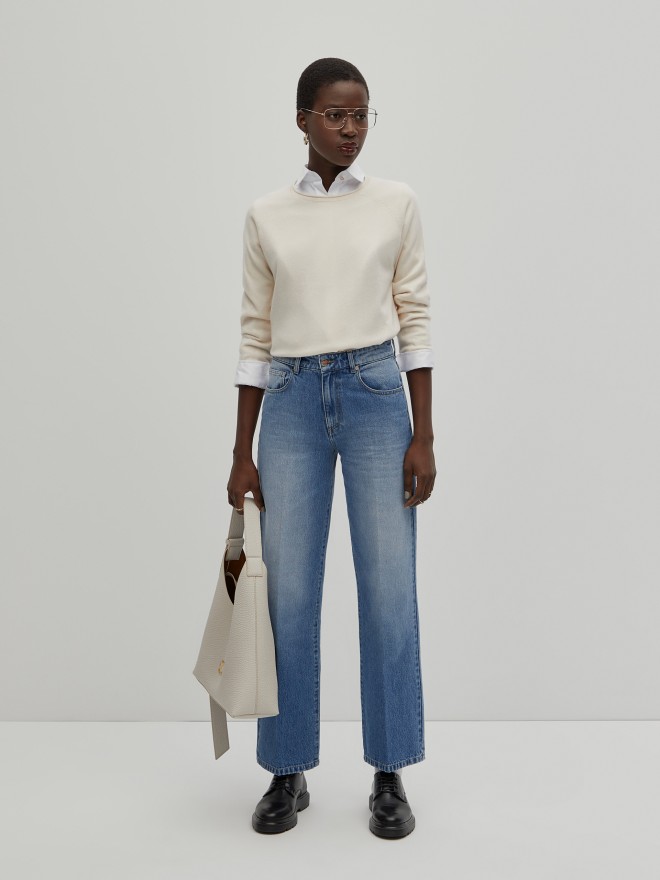 Calças denim wide leg Calças denim wide leg
