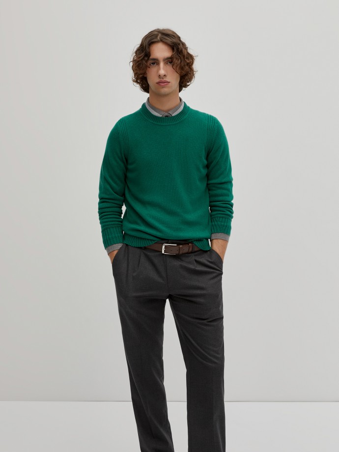 Knitted sweater in wool and cotton