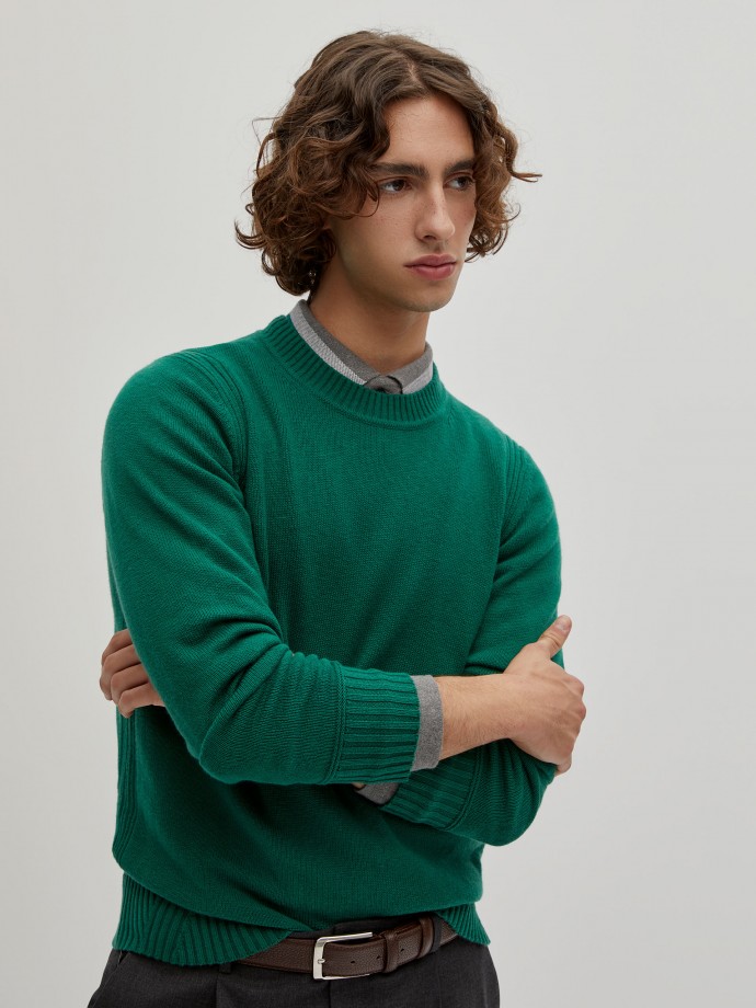 Knitted sweater in wool and cotton