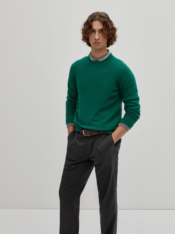 Knitted sweater in wool and cotton