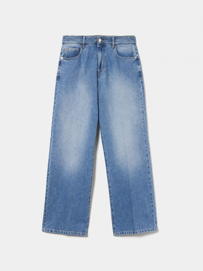 Calças denim wide leg Calças denim wide leg