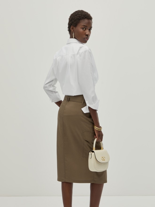 Cotton and lyocell cargo skirt
