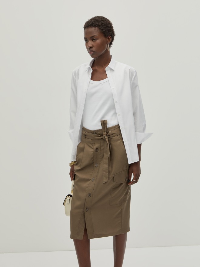 Cotton and lyocell cargo skirt