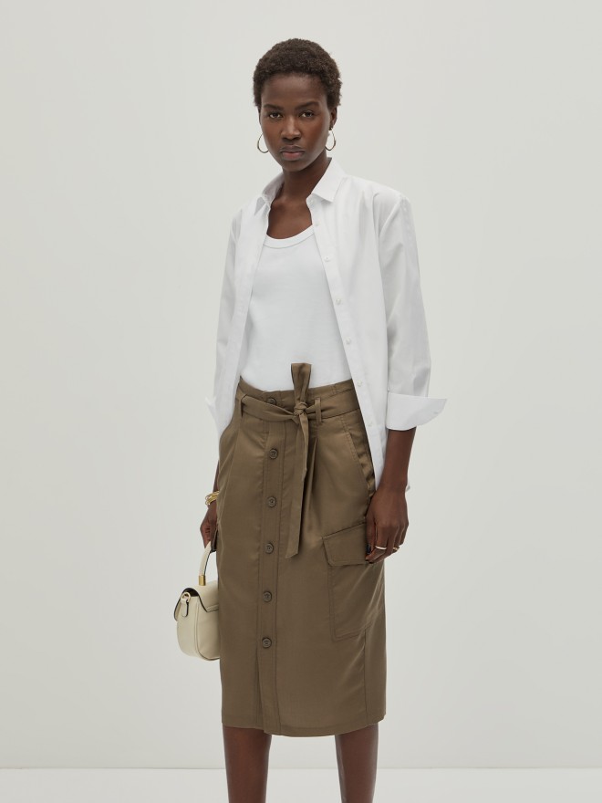 Cotton and lyocell cargo skirt