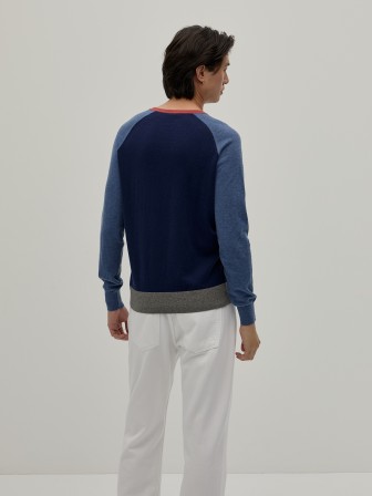 Jersey de cuello de pico de algodón y lana merino Jersey de cuello de pico de algodón y lana merino