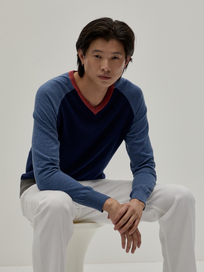 Merino wool and cotton V-neck sweater Merino wool and cotton V-neck sweater