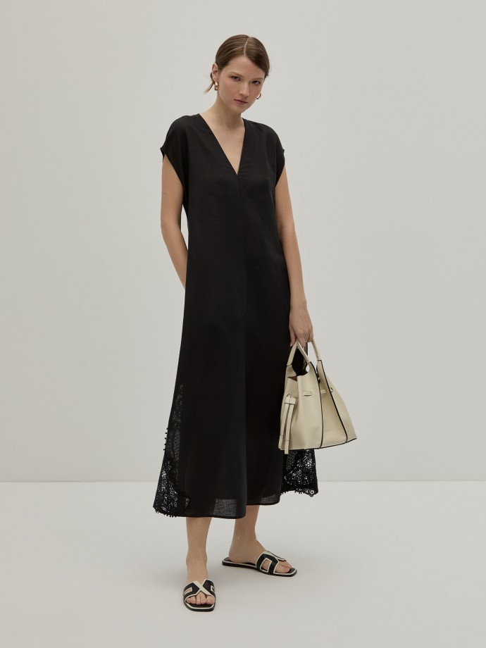 Vestido comprido mistura de linho