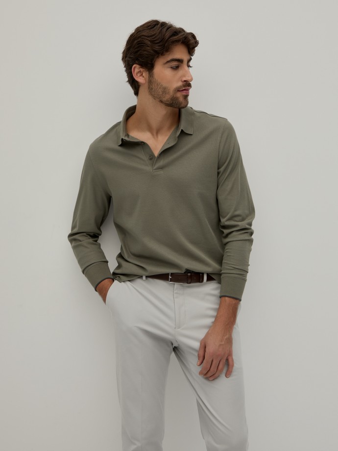 Long sleeve cotton polo shirt - D004104_653 - Decenio