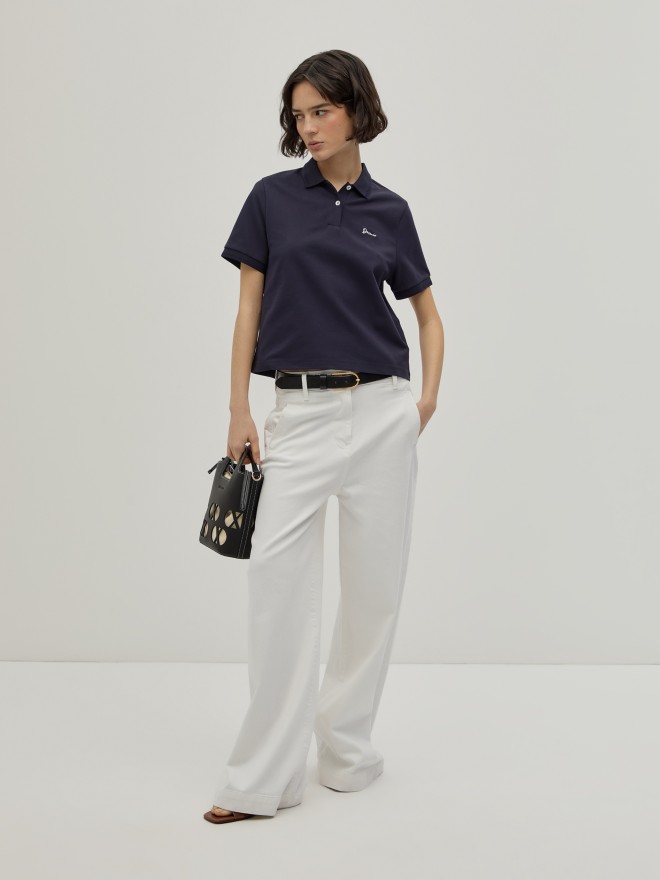 Cropped pique polo shirt Cropped pique polo shirt