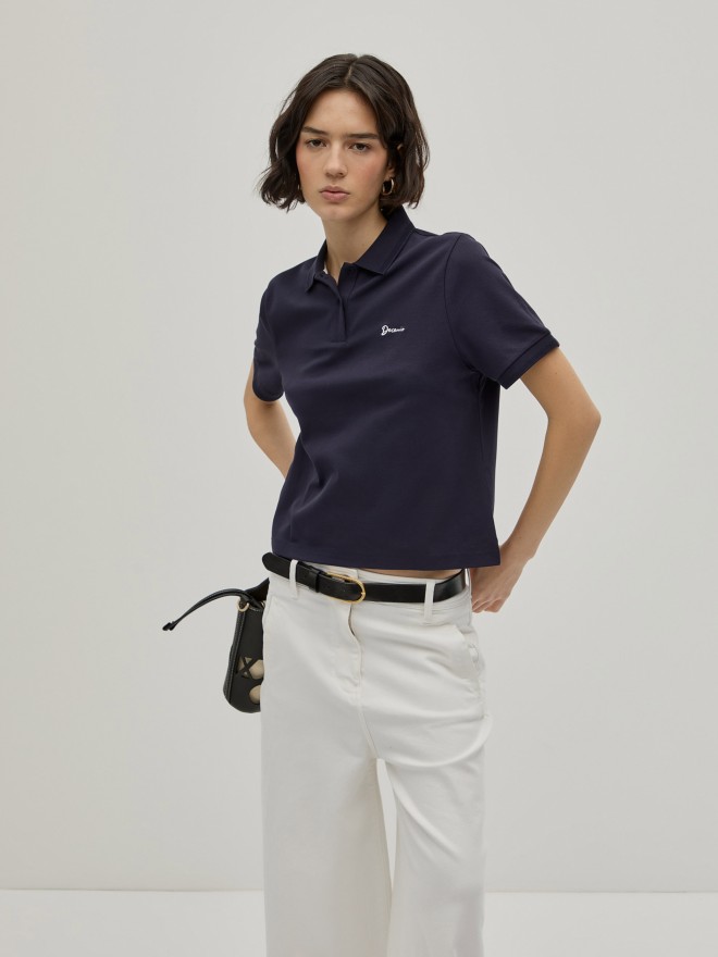 Cropped pique polo shirt Cropped pique polo shirt