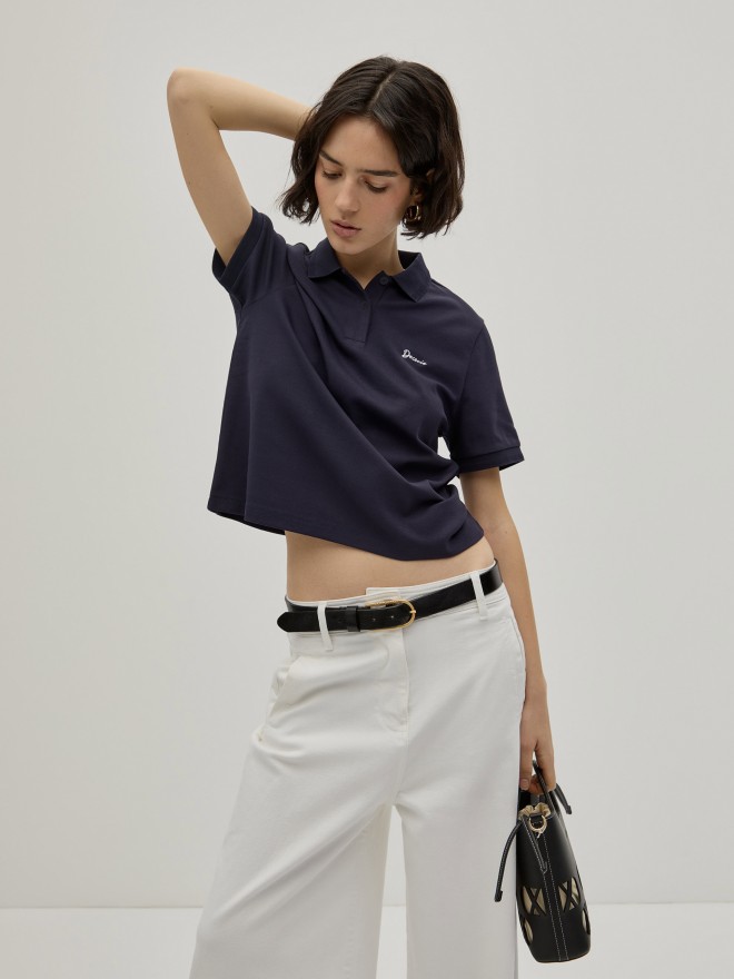Cropped pique polo shirt Cropped pique polo shirt