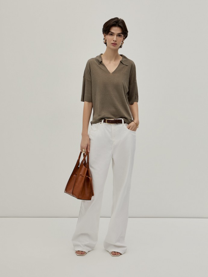 Short sleeve polo shirt with linen