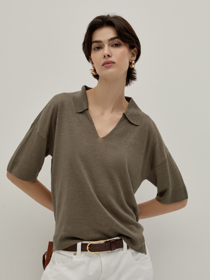 Short sleeve polo shirt with linen Short sleeve polo shirt with linen