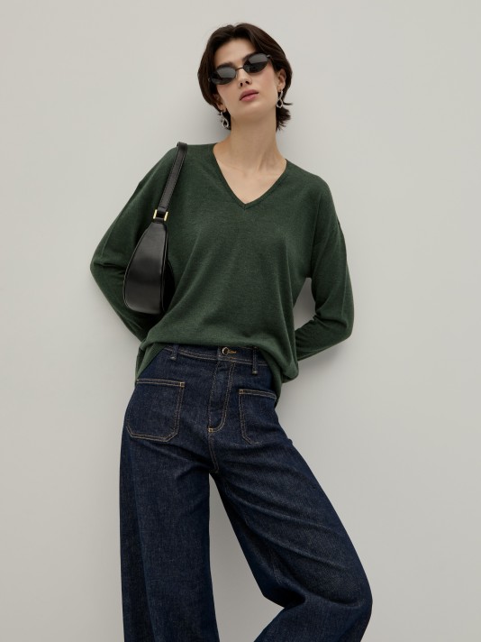 Camisola malha decote em V