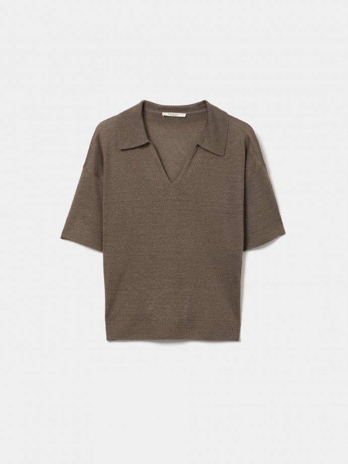 Short sleeve polo shirt with linen