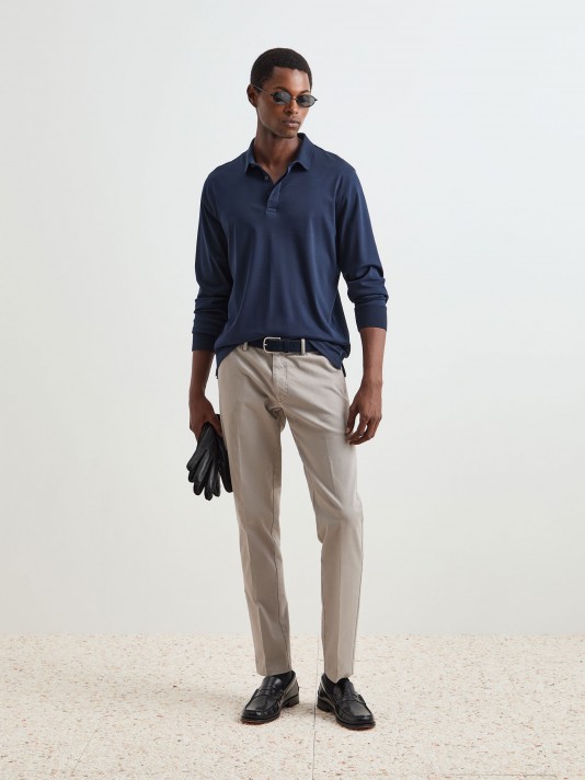 Long sleeve cotton polo shirt - D004486_599 - Decenio