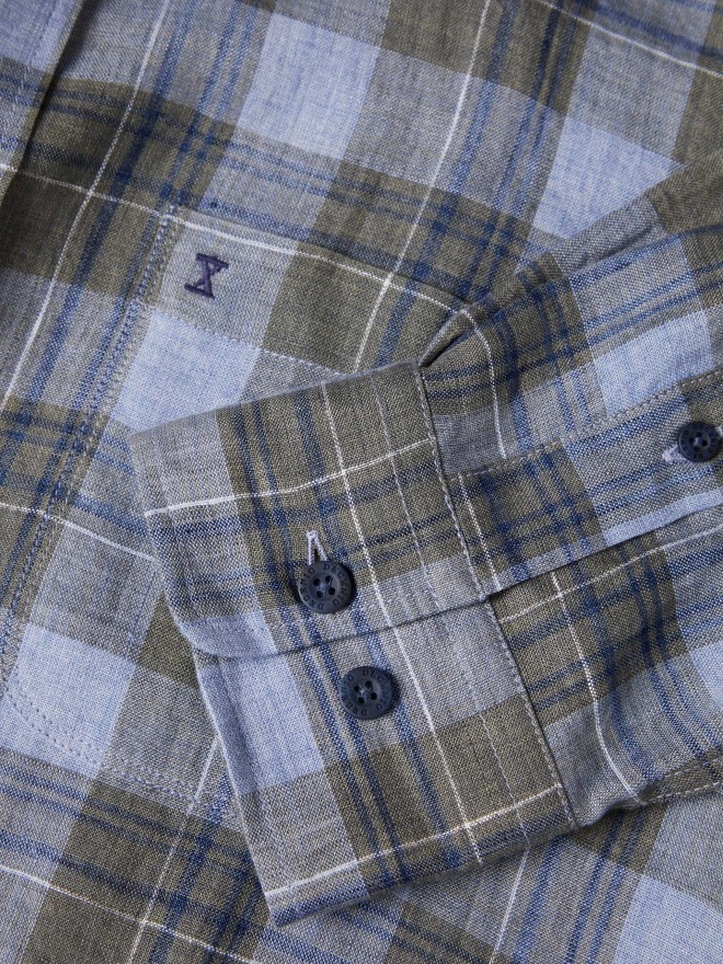 Regular fit linen plaid shirt