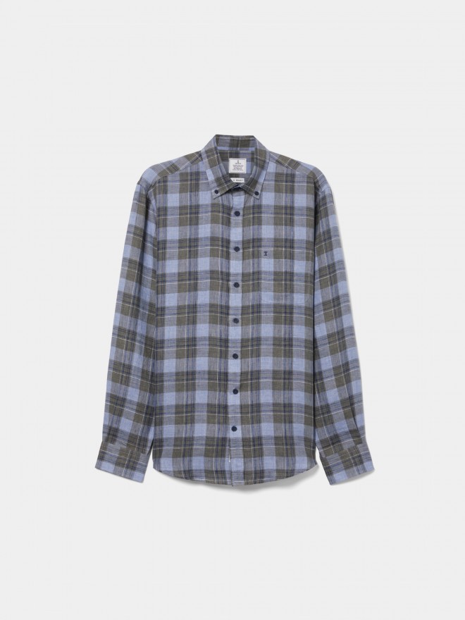 Regular fit linen plaid shirt