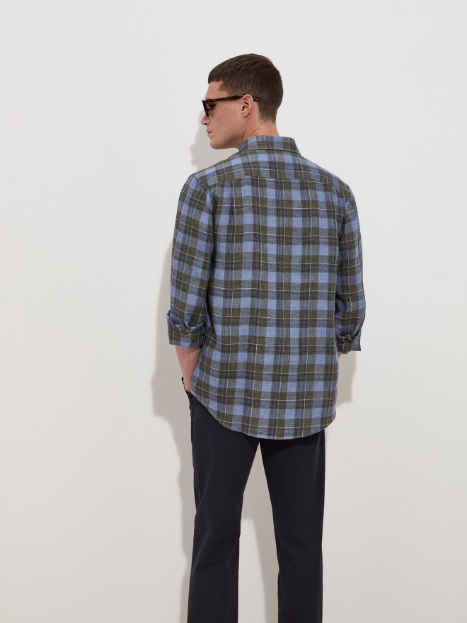 Regular fit linen plaid shirt
