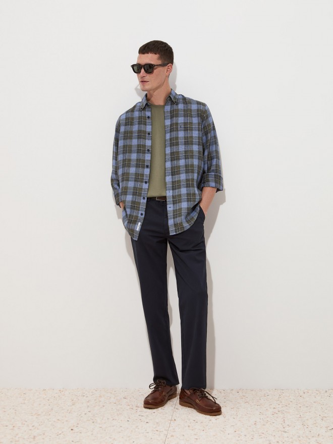 Regular fit linen plaid shirt