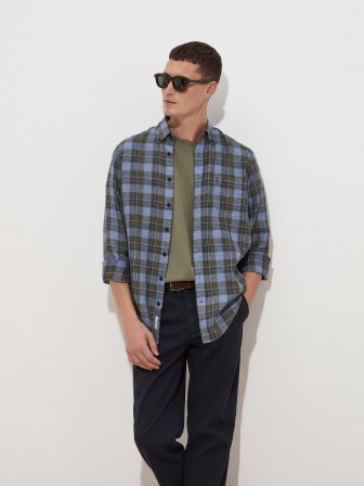 Regular fit linen plaid shirt Regular fit linen plaid shirt