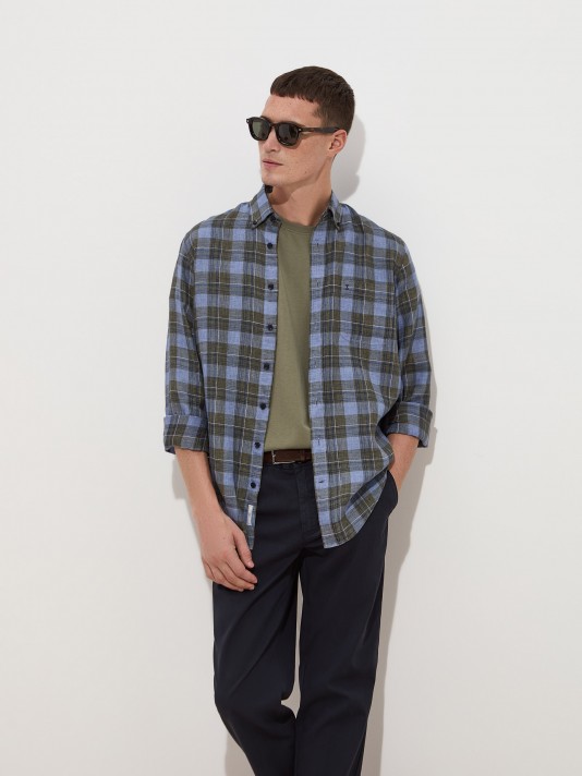Regular fit linen plaid shirt