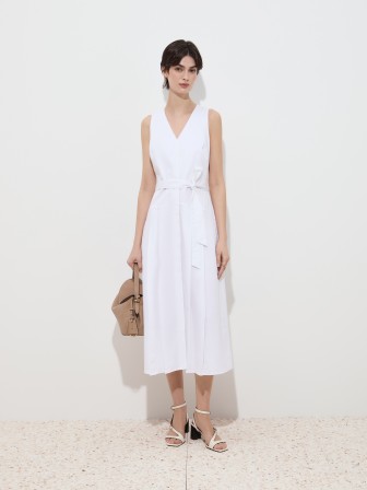 Vestido midi com liocel e linho Vestido midi com liocel e linho