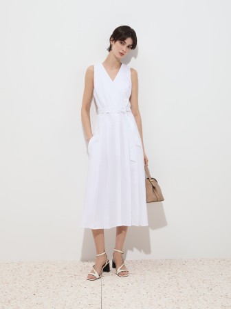 Vestido midi com liocel e linho Vestido midi com liocel e linho