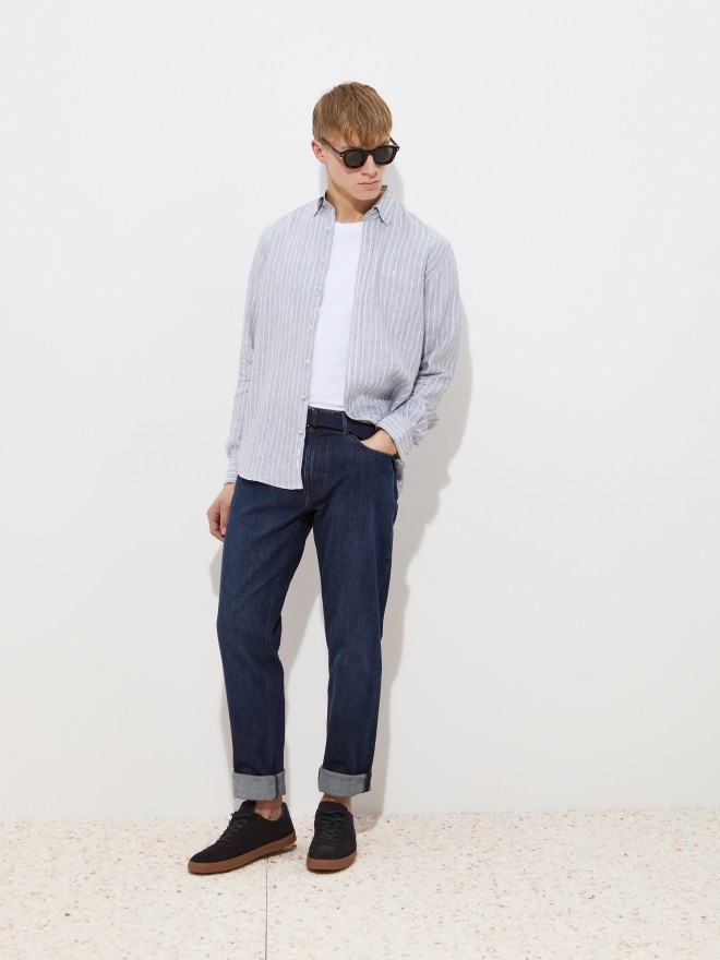 Regular fit linen shirt with stripes Regular fit linen shirt with stripes
