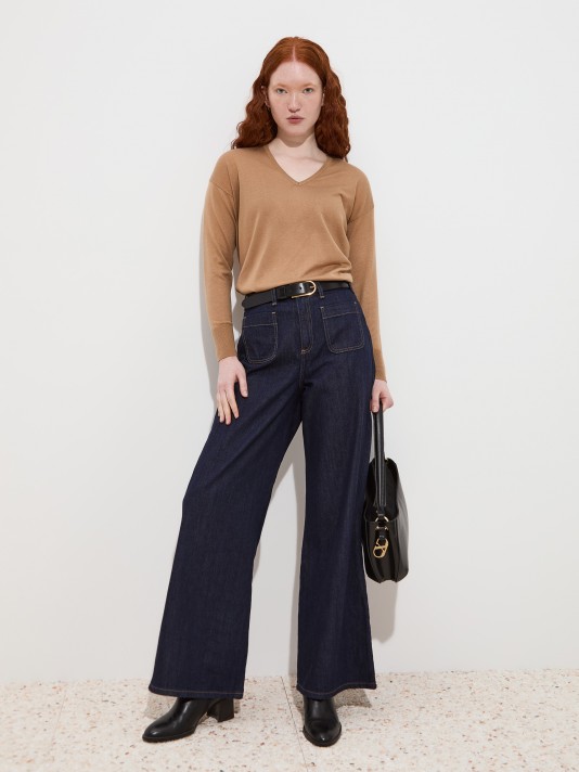 Wide leg denim pants